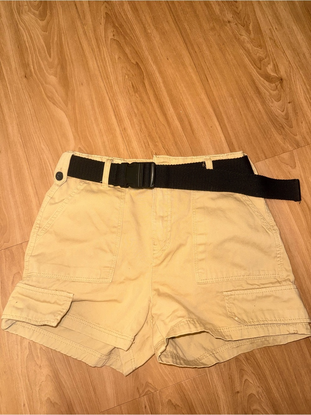 Bershka Tan Cargo Shorts with Black Web Belt